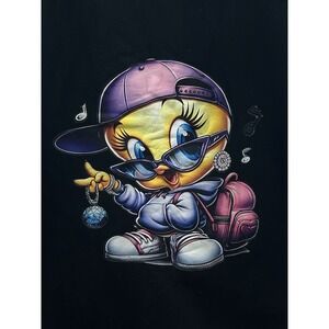 Tweety Bird Chill Life Hoodie XL Black Y2K Looney Tunes‎ Streetwear Hip hop
